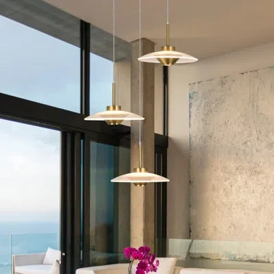 Vonn Lighting Ferrara 16-in 100-277v 3-light Etl Certified Integrated Led Height Adjustable Pendant Lighting In Antique Brass