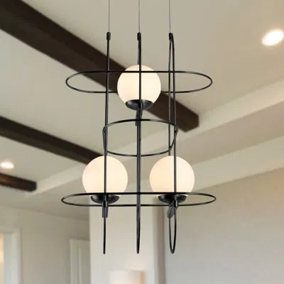 Vonn Lighting Lyra 16-in Integrated Led Height Adjustable Etl Certified Wire Frame Chandelier With Glass Shades In Black