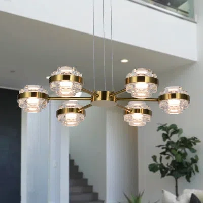 Vonn Lighting Milano 25-in 6-light Height Adjustable Etl Certified Integrated Led Sputnik Linear Pendant In Antique Brass