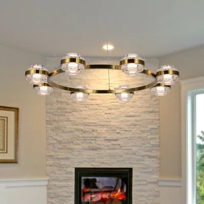 Vonn Lighting Milano 33-in Ring 8-light Height Adjustable Etl Certified Integrated Led Circular Chandelier In Antique Brass