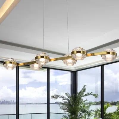Vonn Lighting Milano 39-in 6-light Height Adjustable Etl Certified Integrated Led Linear Chandelier In Antique Brass