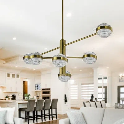Vonn Lighting Milano 40-in 6-light Etl Certified Integrated Led Chandelier With Height Adjustable Rods In Antique Brass