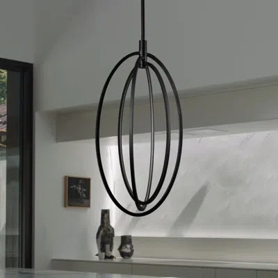 Vonn Lighting Radium 15-in Integrated Led Oval Etl Certified Ring Rotating Pendant With Height Adjustable Downrod In Matte Black