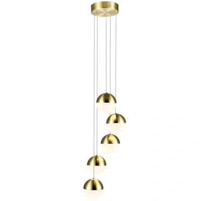Vonn Lighting Ravello 5-light Height Adjustable Etl Certified Integrated Led Chandelier With Globe Shades In Brass