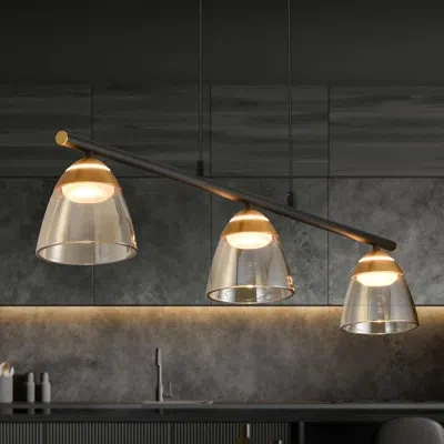 Vonn Lighting Roma 36-in 100-277v 3-light Height Adjustable Etl Certified Integrated Led Linear Chandelier In Gold;matte Black
