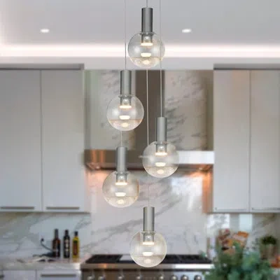 Vonn Lighting Sienna 5-light Height Adjustable Etl Certified Integrated Led Chandelier With Globe Shades In Polished Chrome