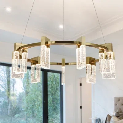 Vonn Lighting Sorrento 27-in Ring 9-light Height Adjustable Etl Certified Integrated Led Circular Chandelier In Gold