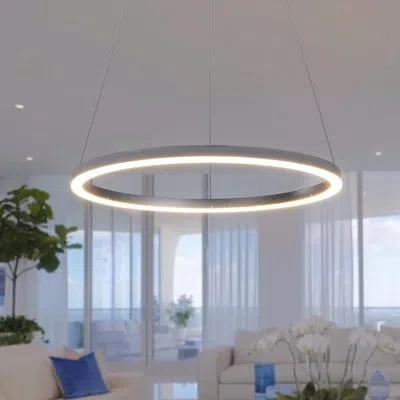 Vonn Lighting Tania 24-in Integrated Led Pendant Light Height Adjustable Etl Certified Circular Chandelier In Silver