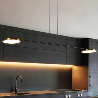 Vonn Lighting Torino 39-in Integrated Led Height Adjustable Etl Certified Pendant Light With Rotating Led Disks In Matte Black;antique Brass