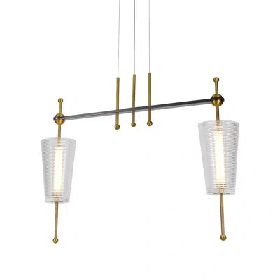 Vonn Lighting Toscana 2 - Light 29" Integrated Led Etl Certified Pendant, Height Adjustable With Glass Shades In Oil Rubbed Bronze;antique Brass