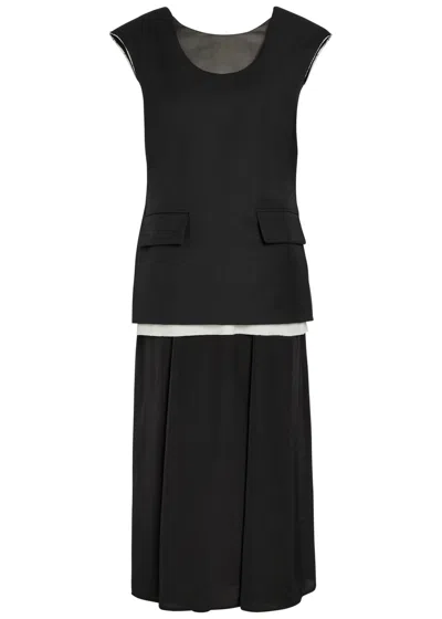 Voranida Marta Layered Wool And Satin Midi Dress In Black