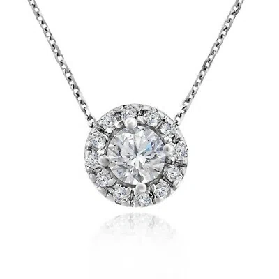 Pre-owned Voss+agin Genuine Diamond Halo Pendant Necklace (.50 Ctw) In 14k White Gold, 18'' In H-i-j