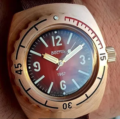 Pre-owned Vostok 1967 Amphibia Bronze Automatic 20 Atm Watch Diver 200m 90807a 90807b
