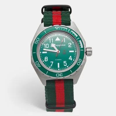 Pre-owned Vostok Komandirskie Military 650856 Green Dial Stainless Steel Nylon Men's Wristwatch 42 Mm