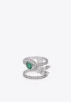 Vous Fine Jewelry Dual-band Ring In White Gold, Diamonds And Emerald In Green