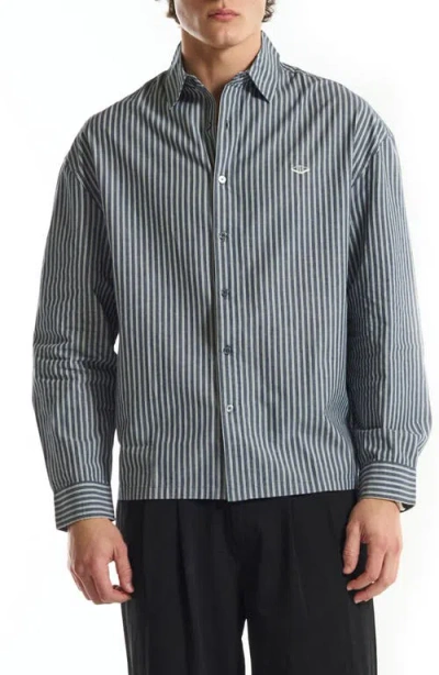 Vouseti Off Court Boxy Fit Stripe Cotton Button-up Shirt In Blue