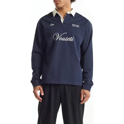Vouseti Post Game Long Sleeve Cotton Polo In Blue