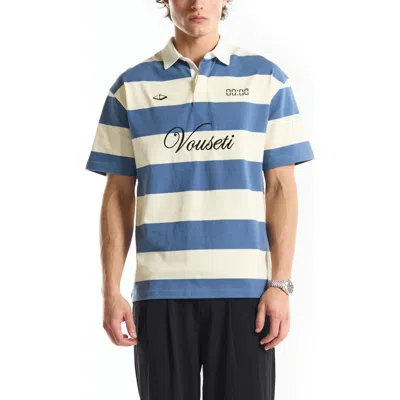 Vouseti Post Game Stripe Cotton Polo In Blue