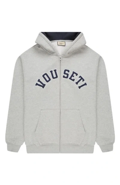 Vouseti Varsity Cortton Fleece Zip Hoodie In Gray