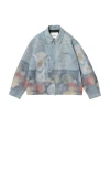 Vowels Abstract Fruit Zip Up Work Jacket In Blue