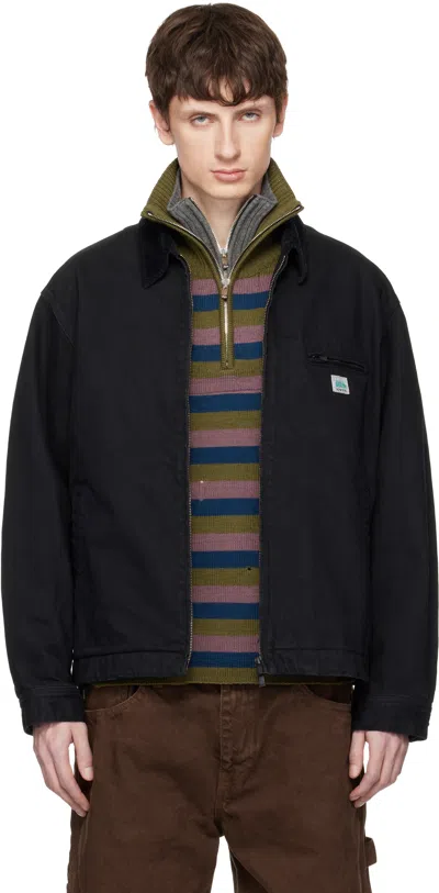 Vowels Black Cord Collared Zip-up Denim Jacket