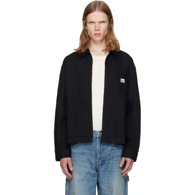 Vowels Black Cord Collared Zip-up Denim Jacket