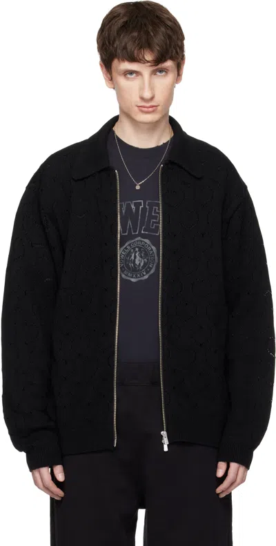 Vowels Black Eyelet Knitted Zip-up Jacket