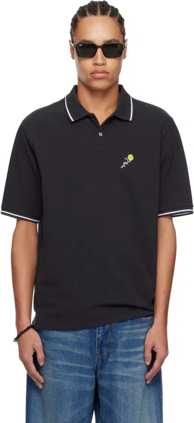 Vowels Black Floral Polo In #99 Black