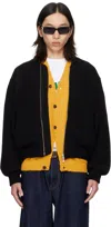 Vowels Black Handstitch Knitted Bomber Jacket In Brown