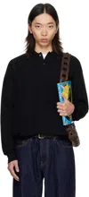 Vowels Black Light Weight Knit Polo In Black