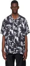 Vowels Printed Rayon Shirt In Black