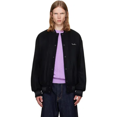Vowels Black Wool Varsity Bomber Jacket