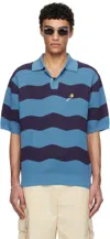 Vowels Blue & Purple Wavy Stripe Polo In #72 Blue
