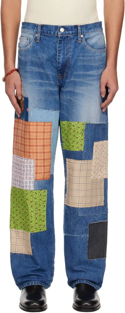 Vowels Blue Baggy Jeans In #102 Patchwork