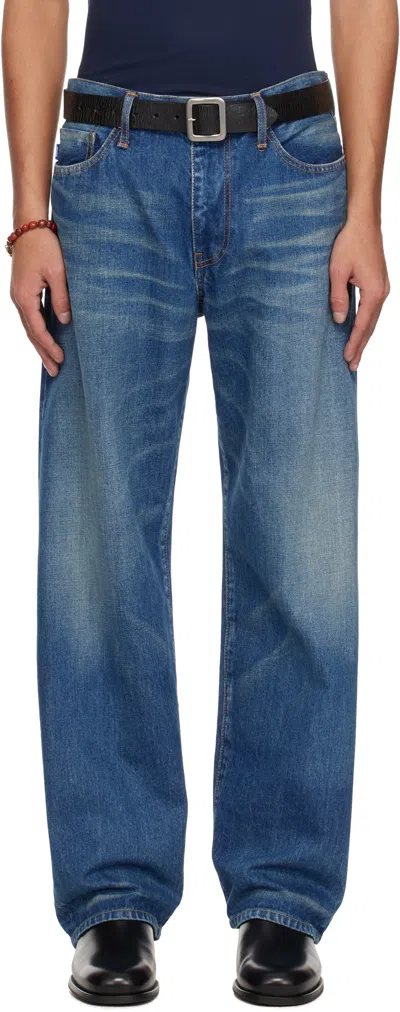 Vowels Blue Baggy Jeans In #71 Bleached Indigo