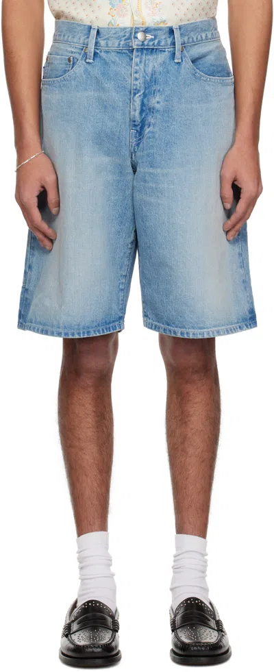 Vowels Blue Painter Denim Shorts In #69 Bleached Indigo