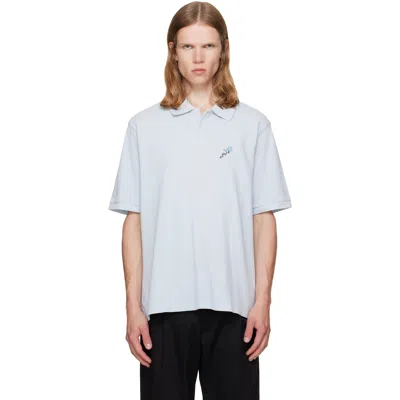 Vowels Blue Short Sleeve Pique Polo In White