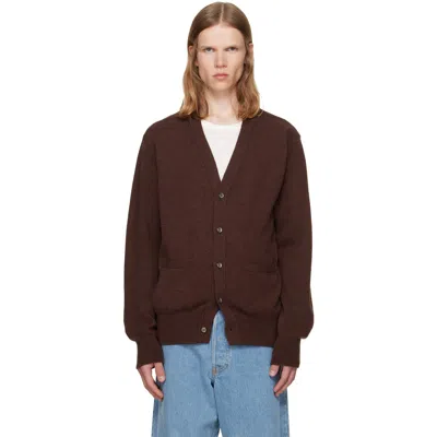 Vowels Brown Alpaca Cardigan In Burgundy