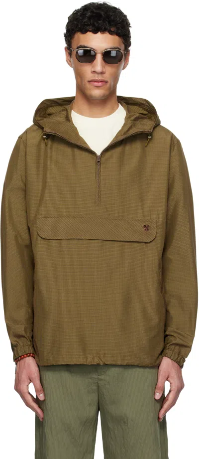 Vowels Brown Silk Checkered Anorak In #20 Brown