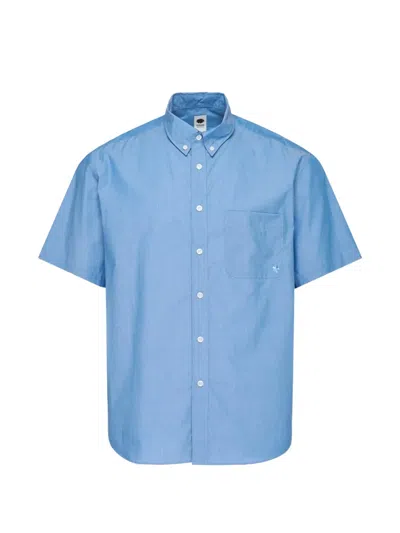 Vowels Button-down Short-sleeve Shirt In Blue