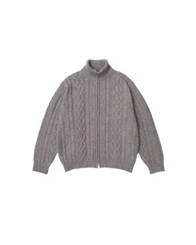 Vowels Cable Knit Zip Up In Gray