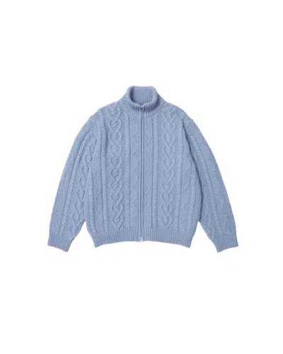 Vowels Cable Knit Zip Up In Blue