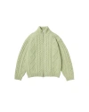 Vowels Cable Knit Zip Up In Green