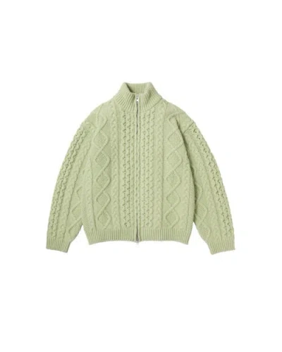Vowels Cable Knit Zip Up In Green