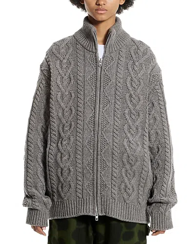 Vowels Cable Knit Zip Up Sweater In Gray