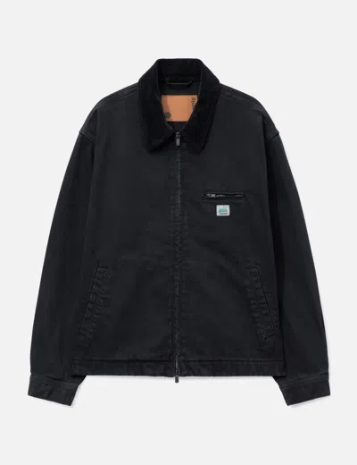 Vowels Cord Collared Zip-up Jacket In Black