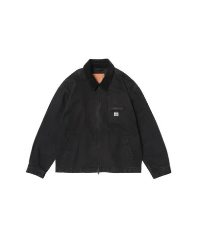 Vowels Cord Collared Zip-up Jacket In Black