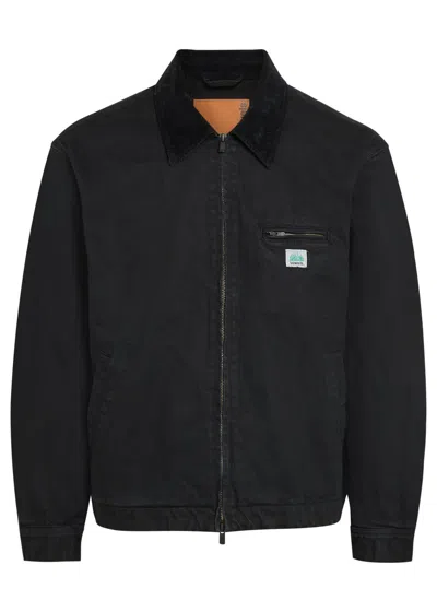 Vowels Corduroy-trimmed Denim Jacket In Black