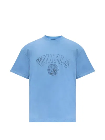 Vowels Crew-neck Logo-lettering T-shirt In Blue