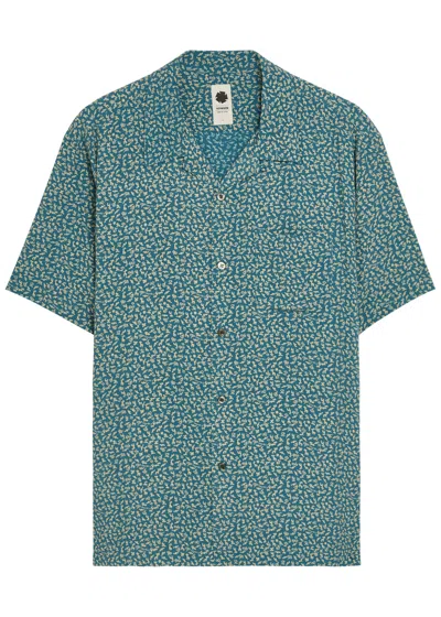 Vowels Deer Printed Rayon Shirt In Blue